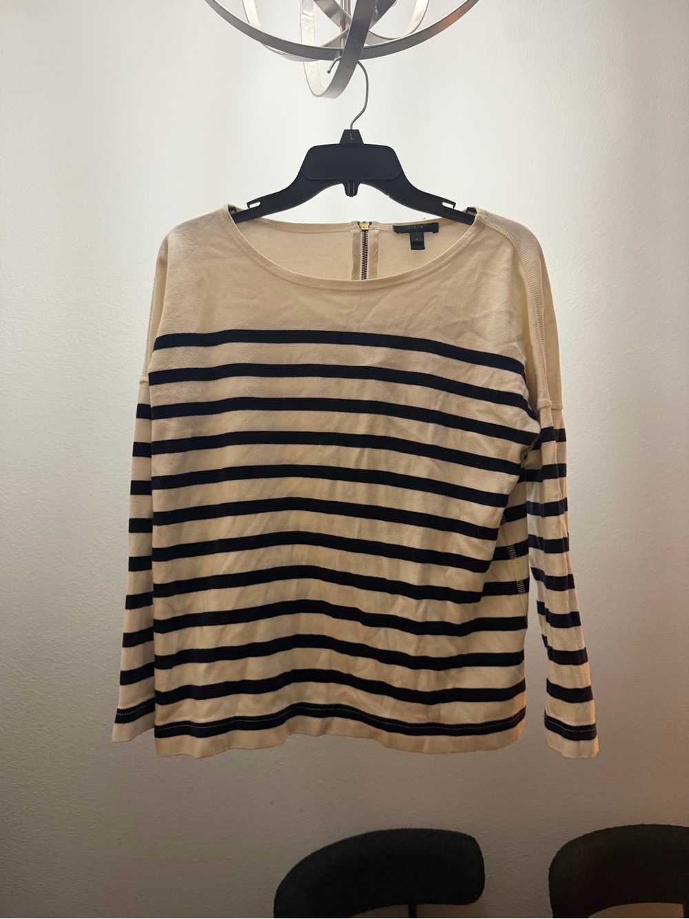 J. Crew Beige and Black Striped Long-Sleeve Top